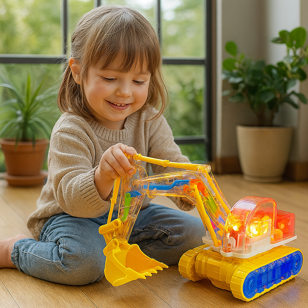 Giocattolo musicale Escavatore Veicolo da cantiere per bambini con luce e suono