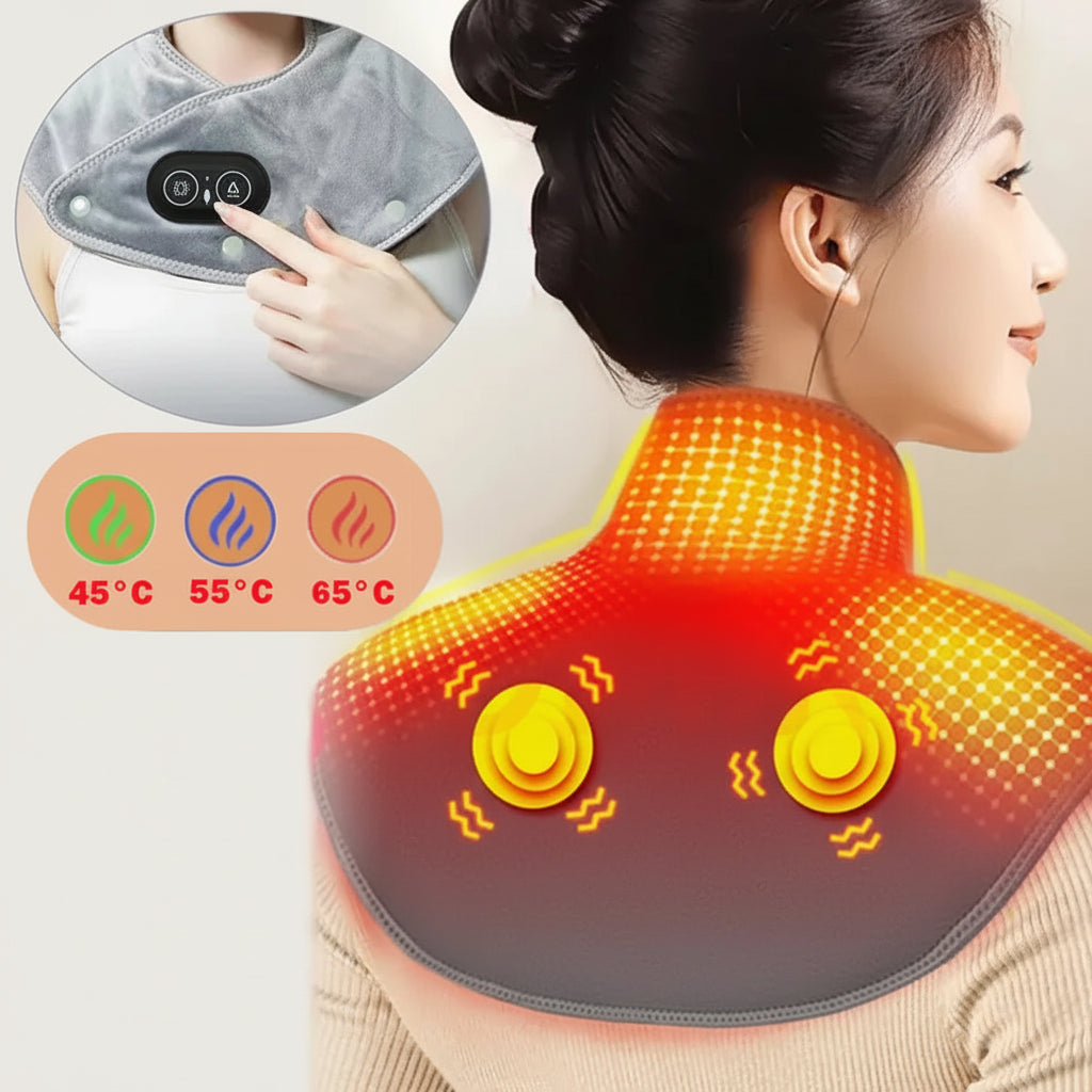 Wärme-Nacken- & Schultermassager ThermoLiva | USB-Heizkissen mit Vibration | 3 Temperaturstufen & Timer | Weicher Plüsch