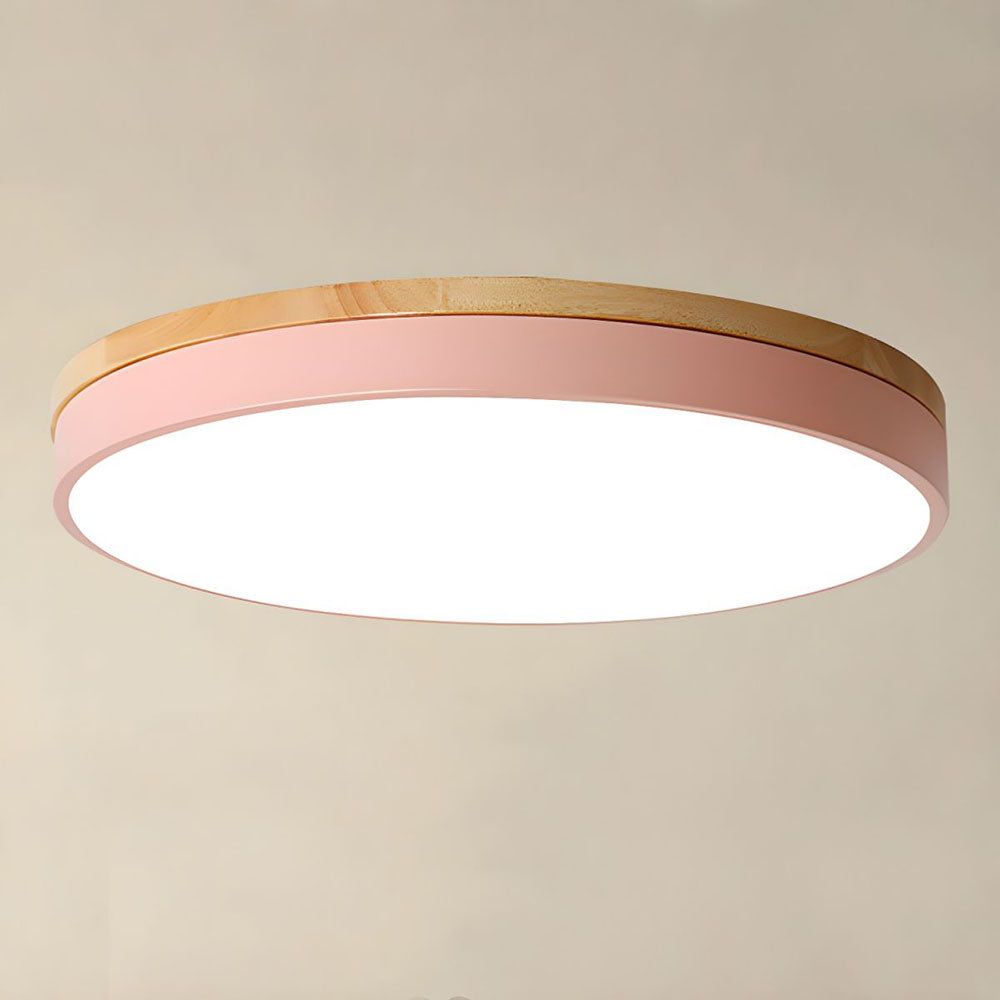 Plafonnier rond en bois clair LED pour salon
