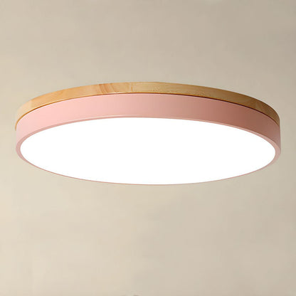Plafonnier rond en bois clair LED pour salon