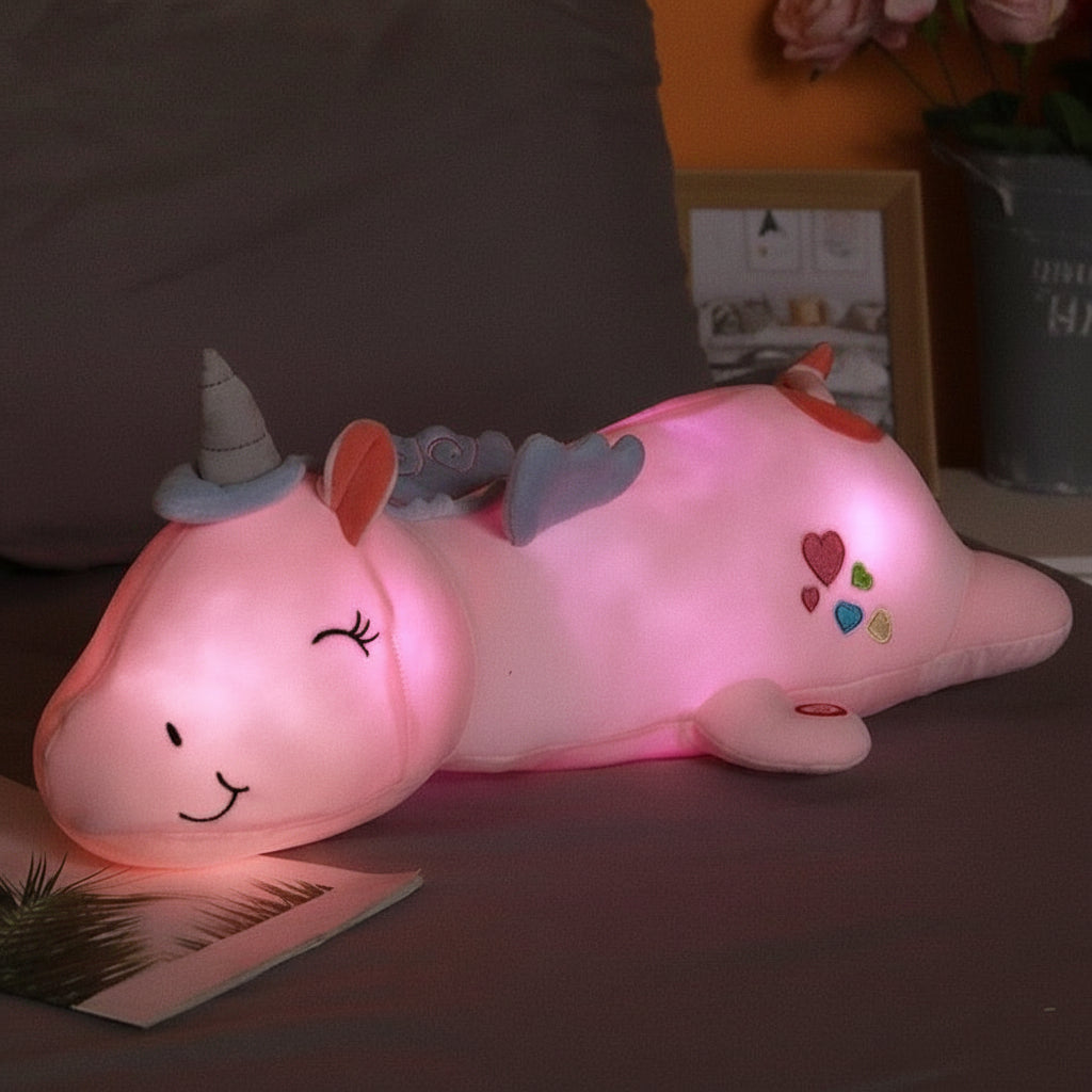 Luminous Unicorn Plush Toy – Soft Stuffed Animal with Rainbow LED Night Light for Kids