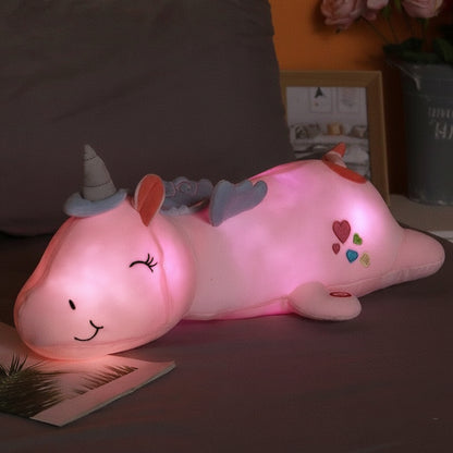Luminous Unicorn Plush Toy – Soft Stuffed Animal with Rainbow LED Night Light for Kids