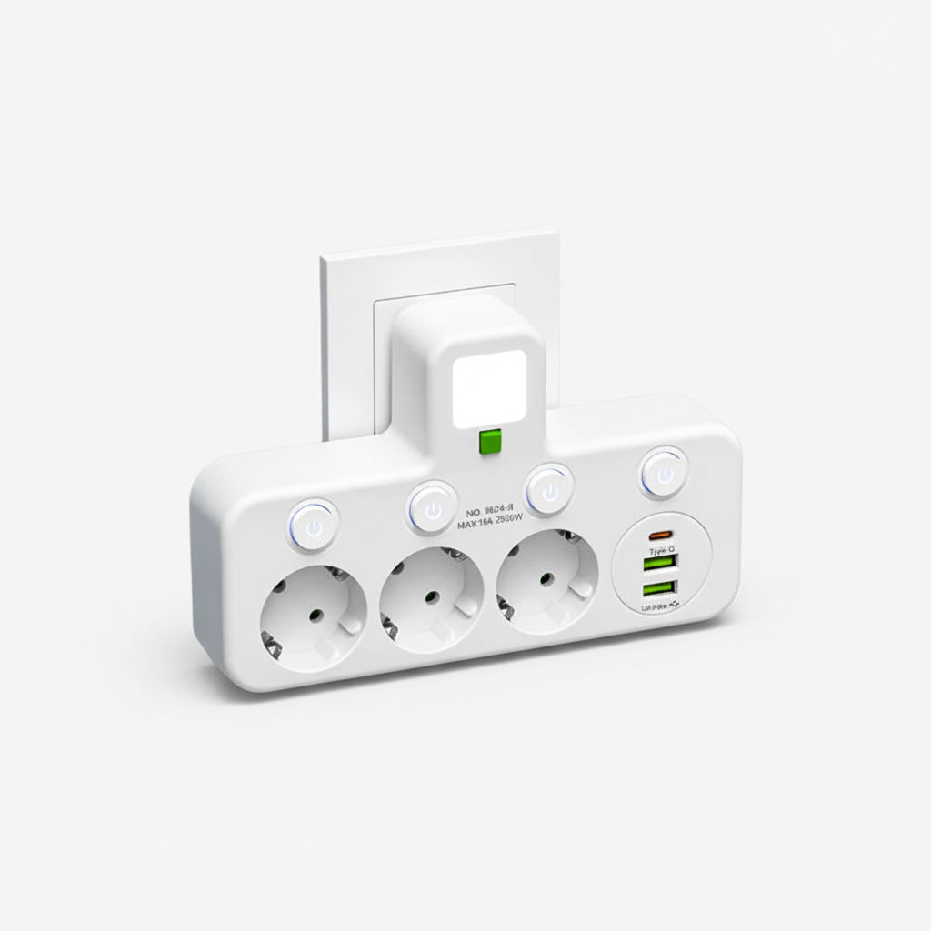 Mehrfachsteckdose VOLTRIQ ProLine | 3–4 Steckplätze + 2× USB & 1× Typ-C | 2500 W | Überspannungsschutz & Kontrollschalter