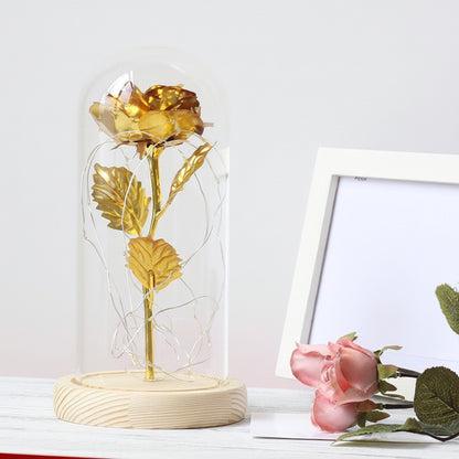 Cloche en Verre LED Rose Éternelle Décoration Socle en Bois
