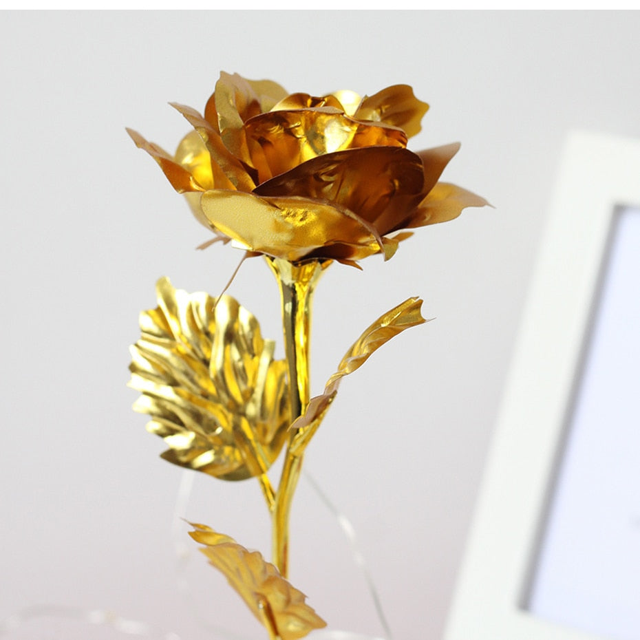 Cloche en Verre LED Rose Éternelle Décoration Socle en Bois