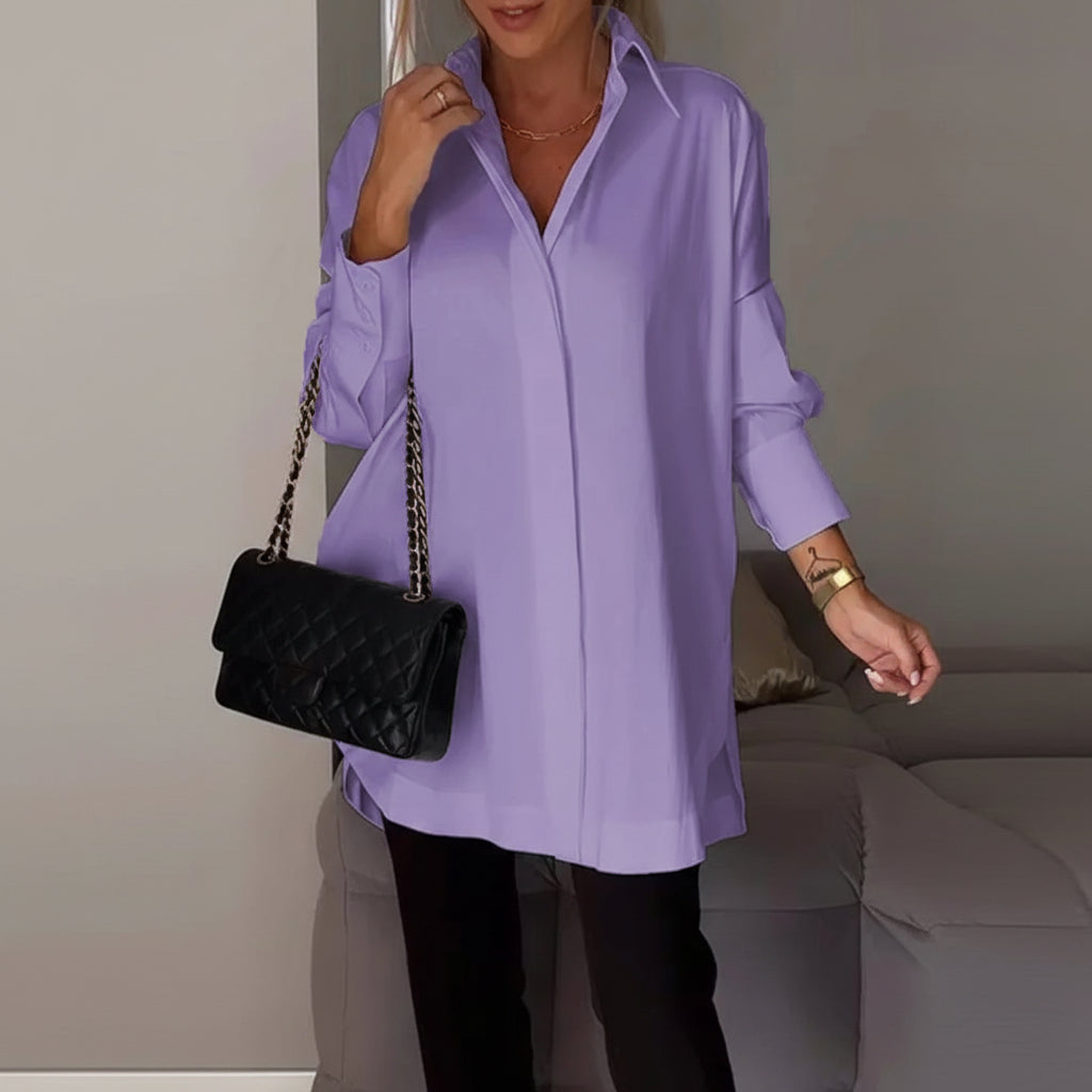 Chemisier polo femme Chemisier long Haut ample à manches longues