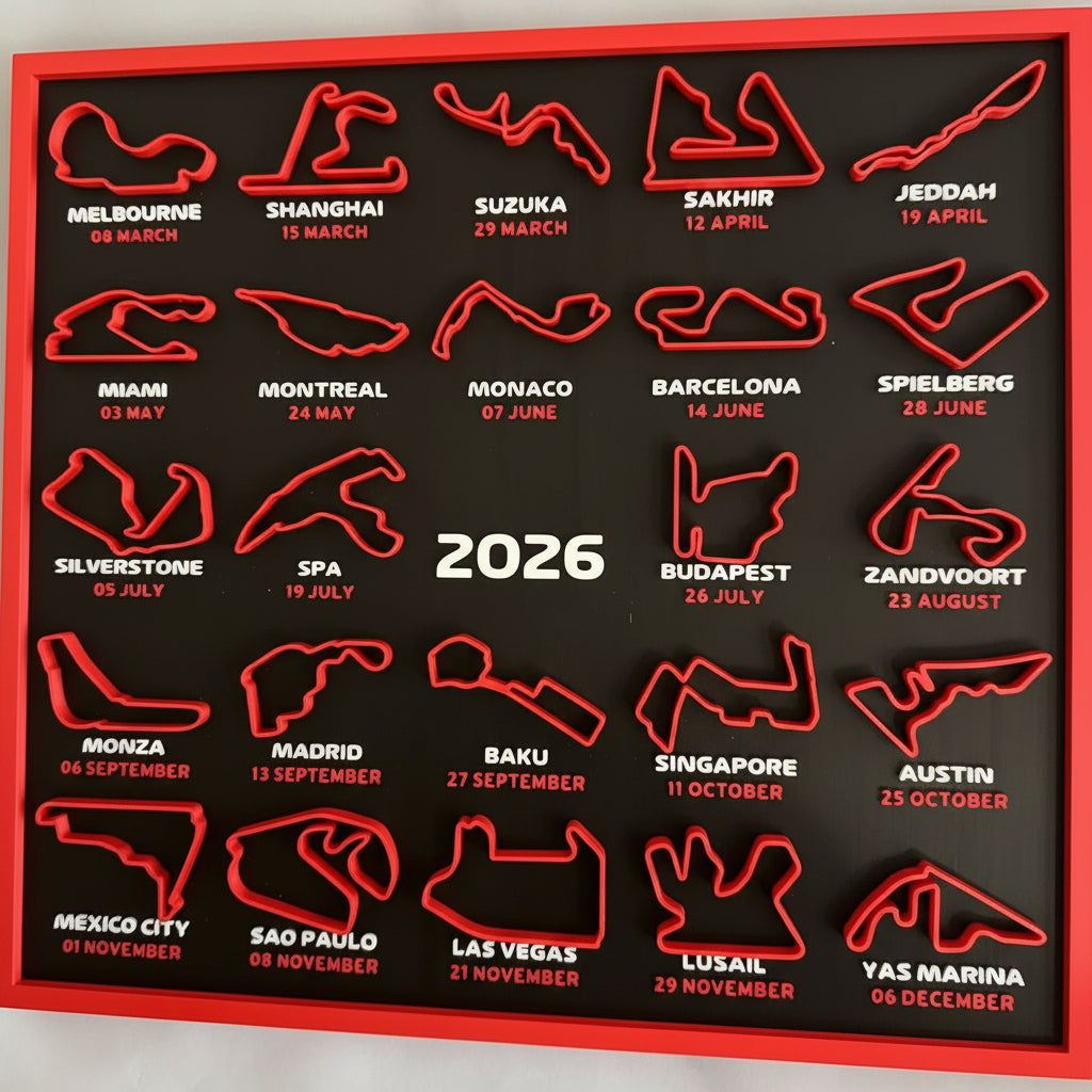 3D Printed Racing Calendar 2026 – F1 Track Wall Art with All Circuits and Display Stand - Image 2