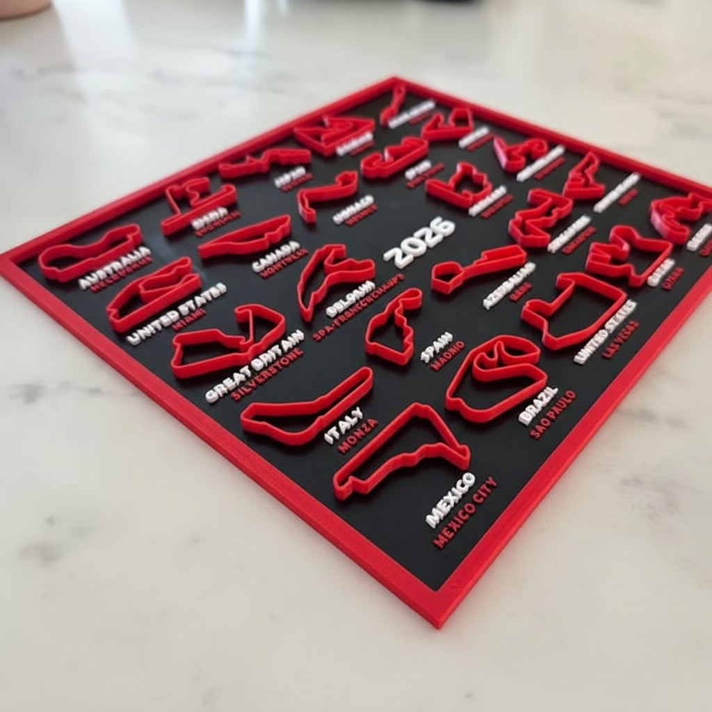 3D Printed Racing Calendar 2026 – F1 Track Wall Art with All Circuits and Display Stand