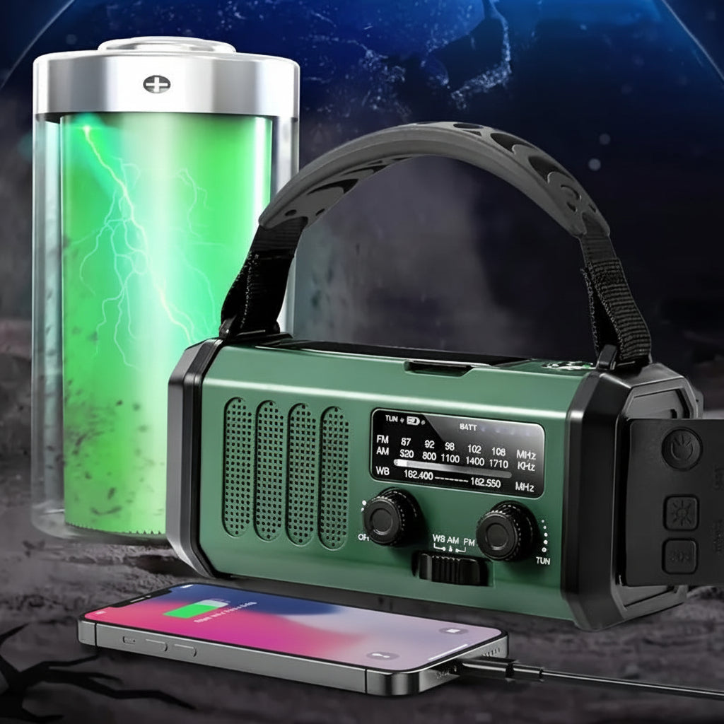 Radio de emergencia linterna cargador manivela solar