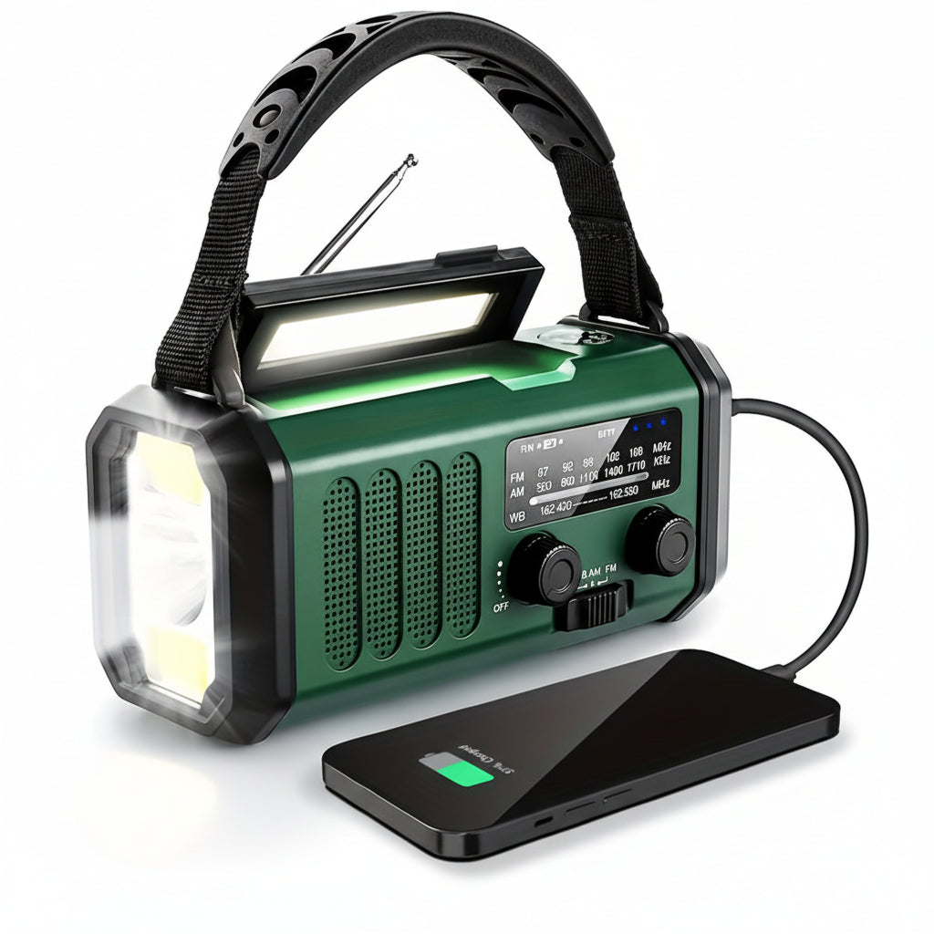 Radio de emergencia linterna cargador manivela solar