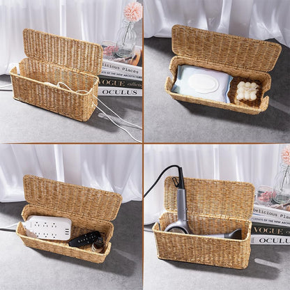 Cable Box Rattan Cable Organiser Storage Case