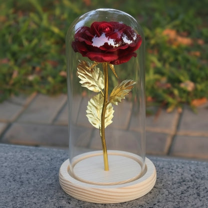 Cloche en Verre LED Rose Éternelle Décoration Socle en Bois