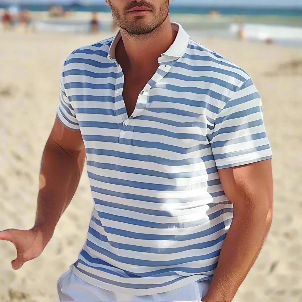 Retro Striped Polo Shirt For Men - Image 1