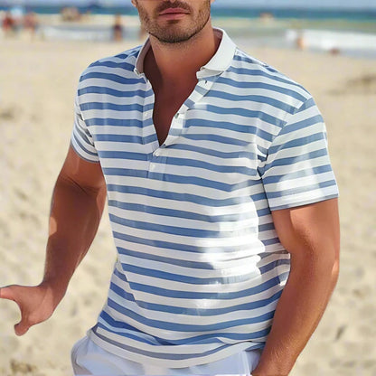 Retro Striped Polo Shirt For Men - Image 1