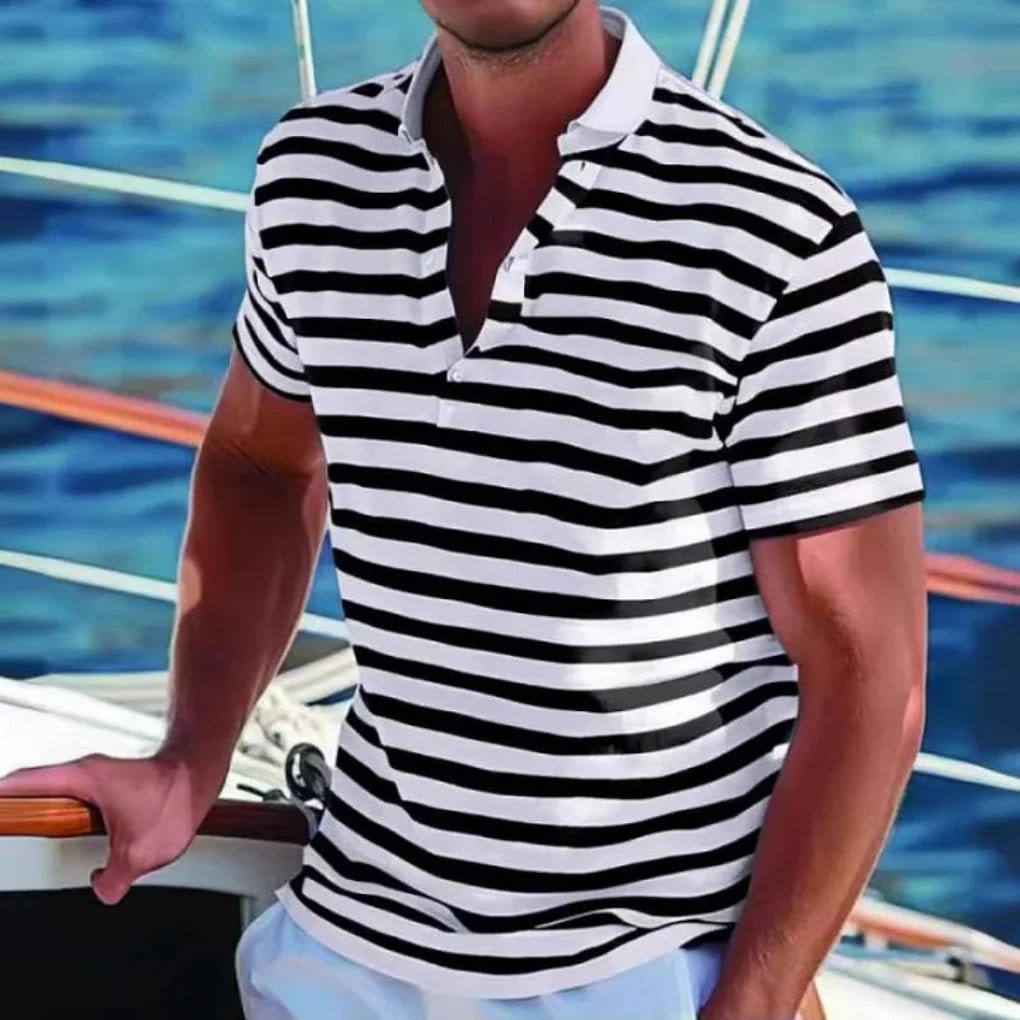 Retro Striped Polo Shirt For Men - Image 2