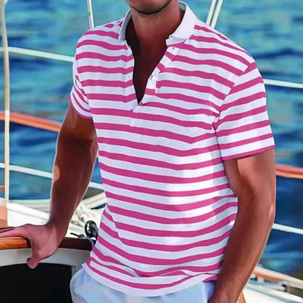 Retro Striped Polo Shirt For Men - Image 3