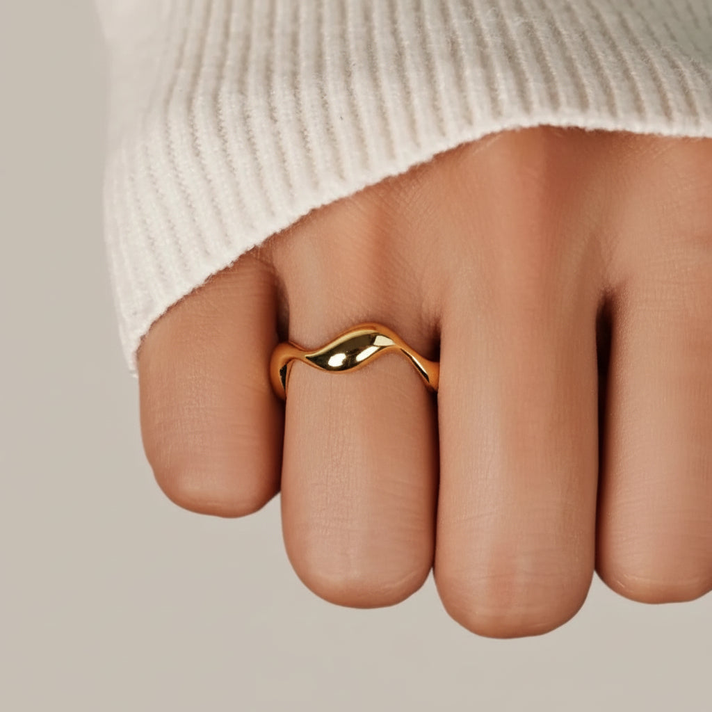Minimalistische Ring - Oceaan Inspiratie - 18K Verguld, Sterling Zilver, Verstelbare Ringmaat - Perfect voor Elke Gelegenheid - Image 2