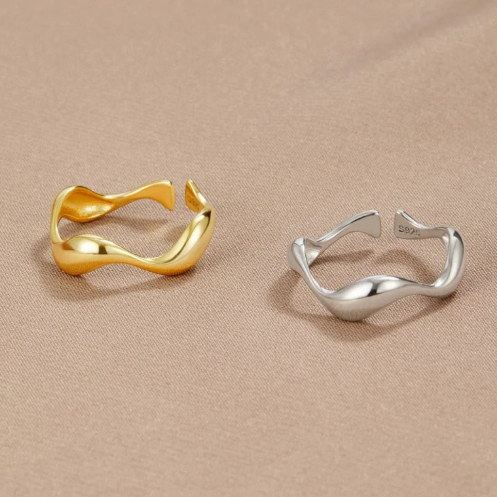 Minimalistische Ring - Oceaan Inspiratie - 18K Verguld, Sterling Zilver, Verstelbare Ringmaat - Perfect voor Elke Gelegenheid - Image 5