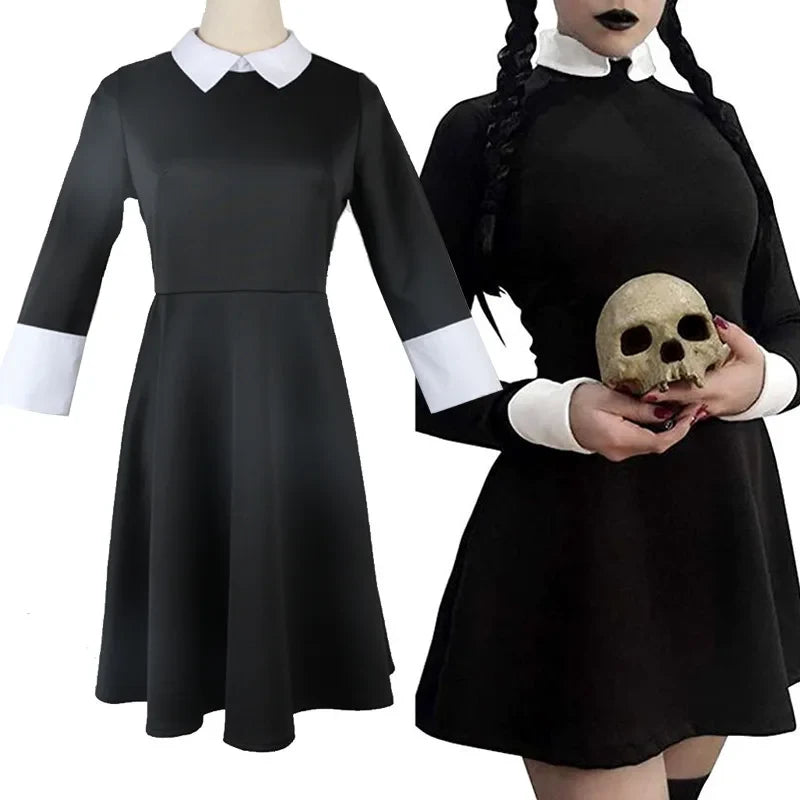 Schwarzes Kleid Kleid Für Frauen Kragen Und Lange ärmel - Image 1