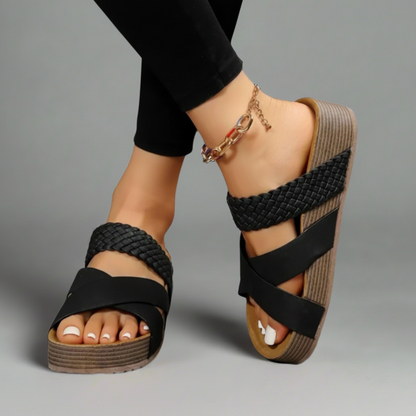 Sandali Donna Con Zeppa E Cinturini Intrecciati Casual