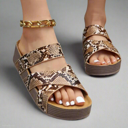 Sandali Donna Con Zeppa E Cinturini Intrecciati Casual