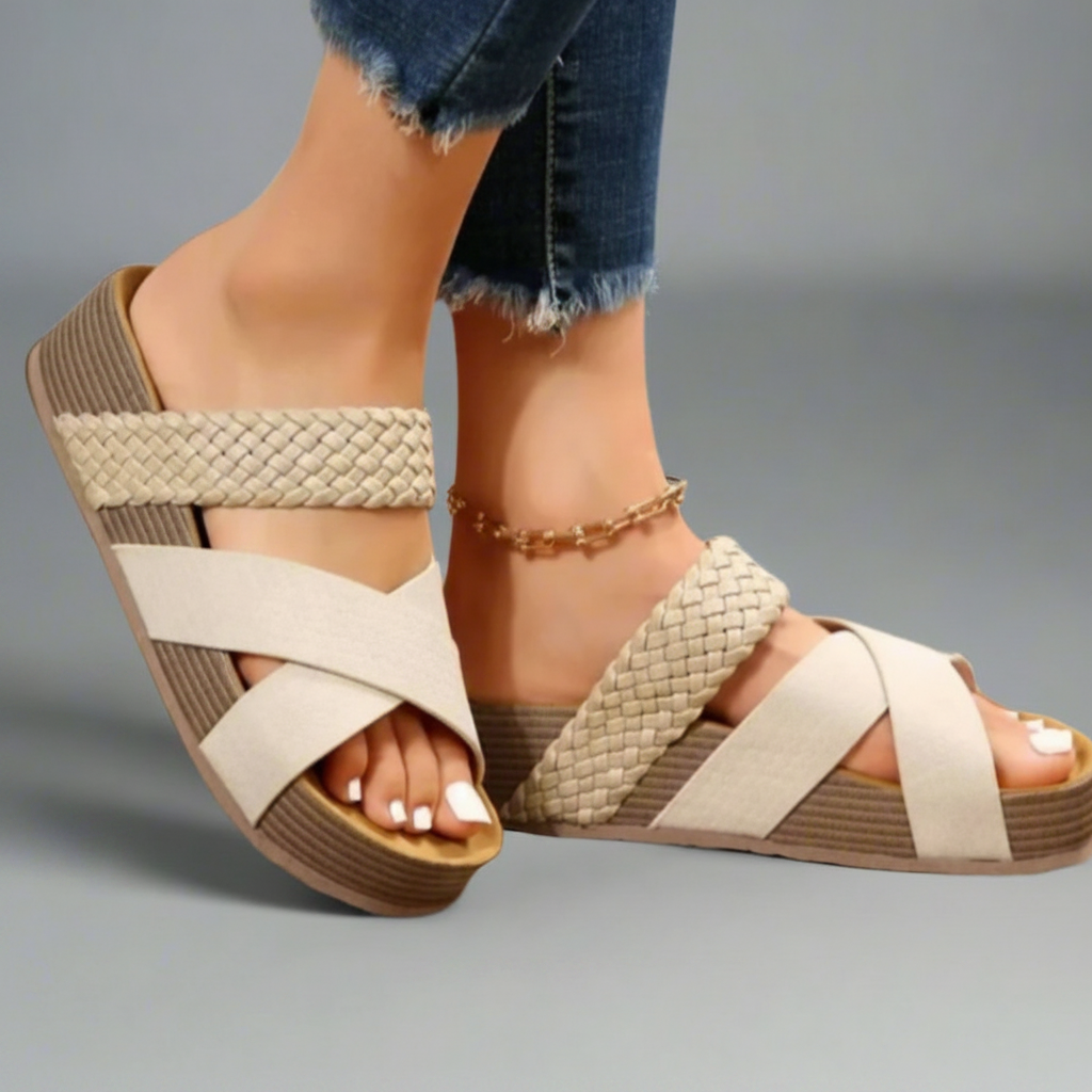 Sandali Donna Con Zeppa E Cinturini Intrecciati Casual