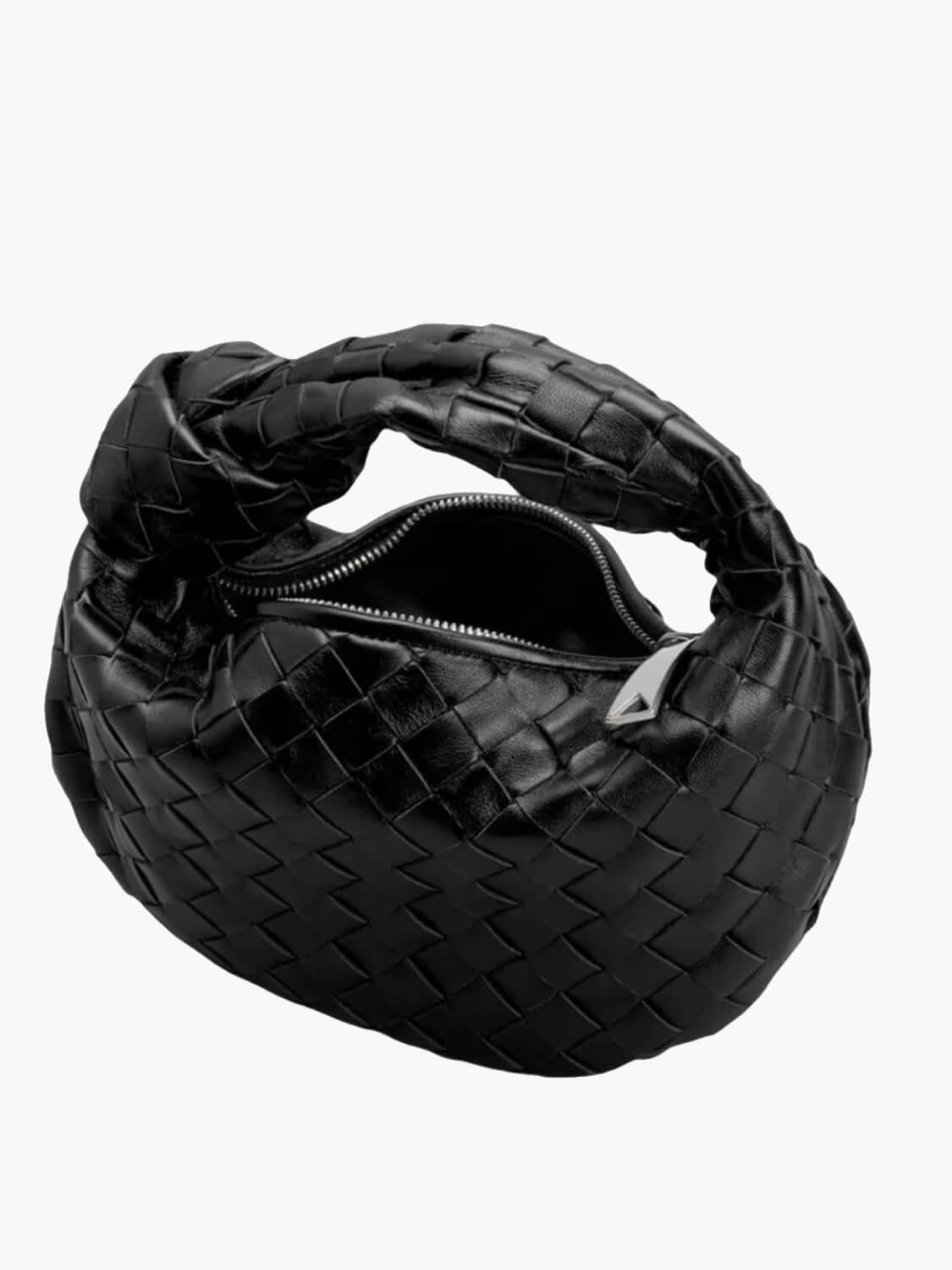 Handtasche Damen Geflochten Veganleder Schwarz