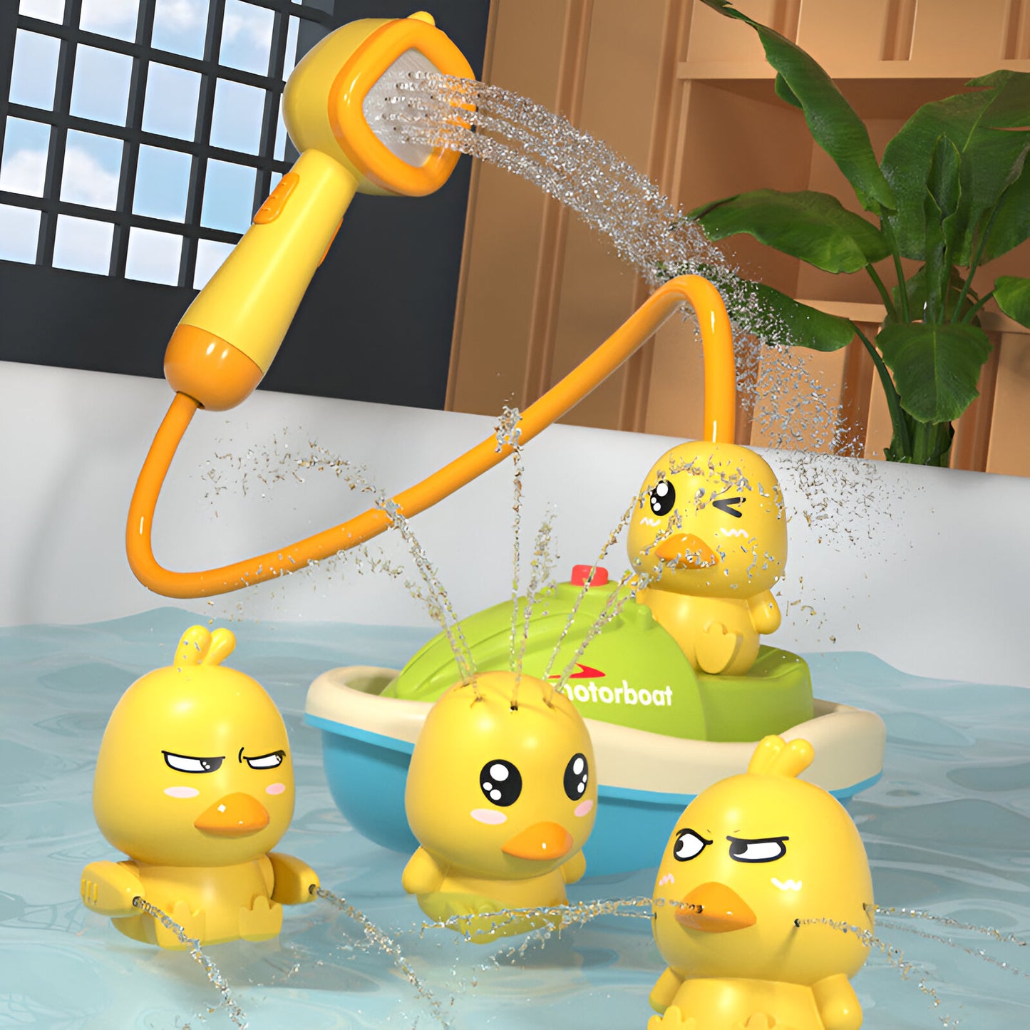 Badespielzeug Baby Ente mit Dusche Boot