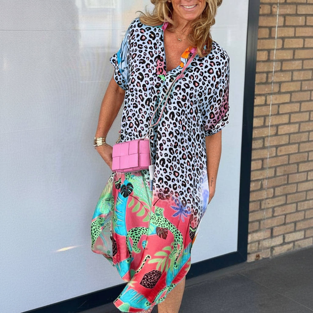 Abito Estate Donna Leggero Stampa Leopardo Elegante