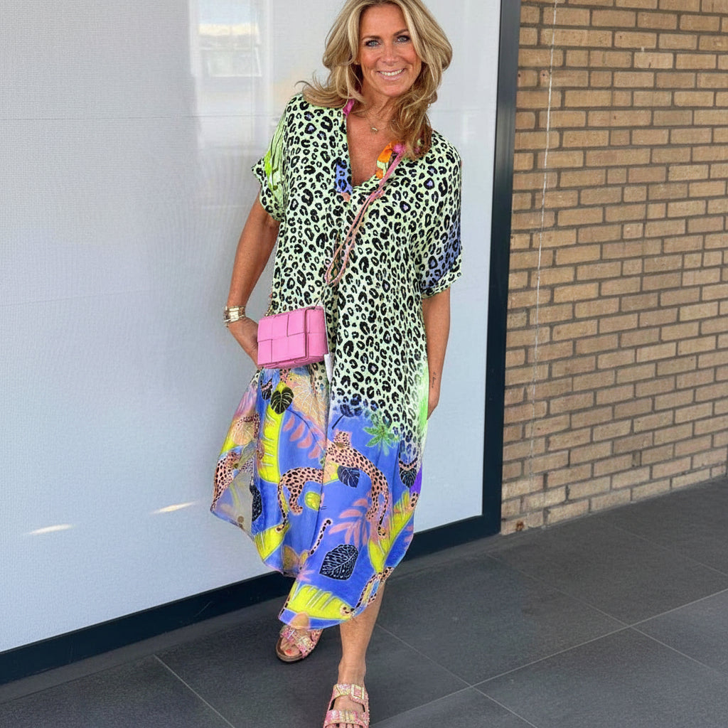 Abito Estate Donna Leggero Stampa Leopardo Elegante
