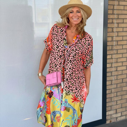 Abito Estate Donna Leggero Stampa Leopardo Elegante