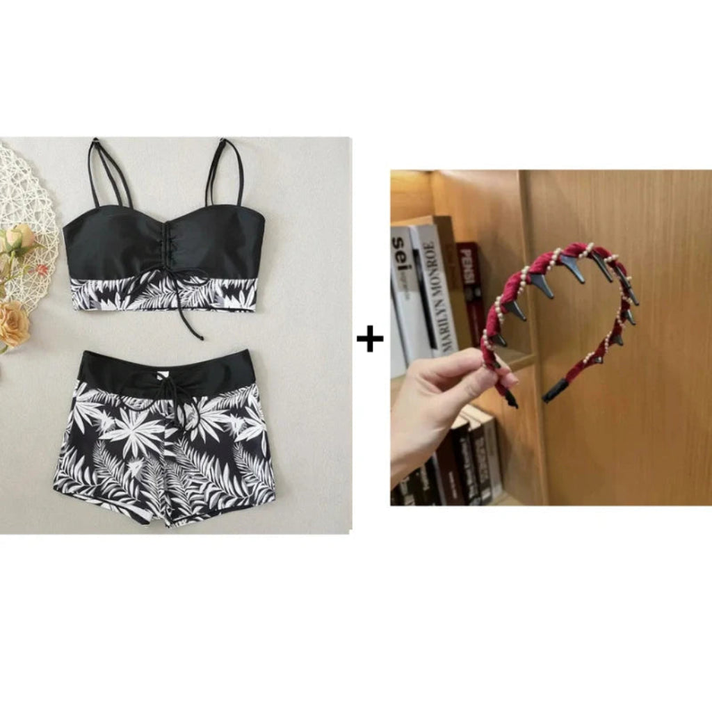 Badeanzug Damen Zweiteiler Print Bikini Satz Schwimmen