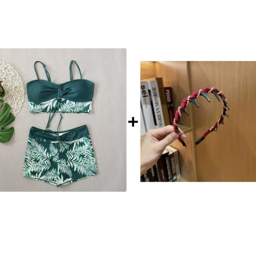 Badeanzug Damen Zweiteiler Print Bikini Satz Schwimmen