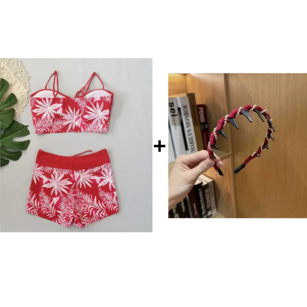 Badeanzug Damen Zweiteiler Print Bikini Satz Schwimmen