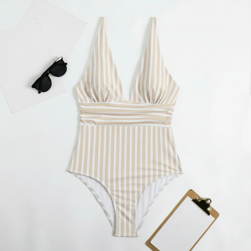 Costume Da Bagno Intero Donna Righe Scollo V