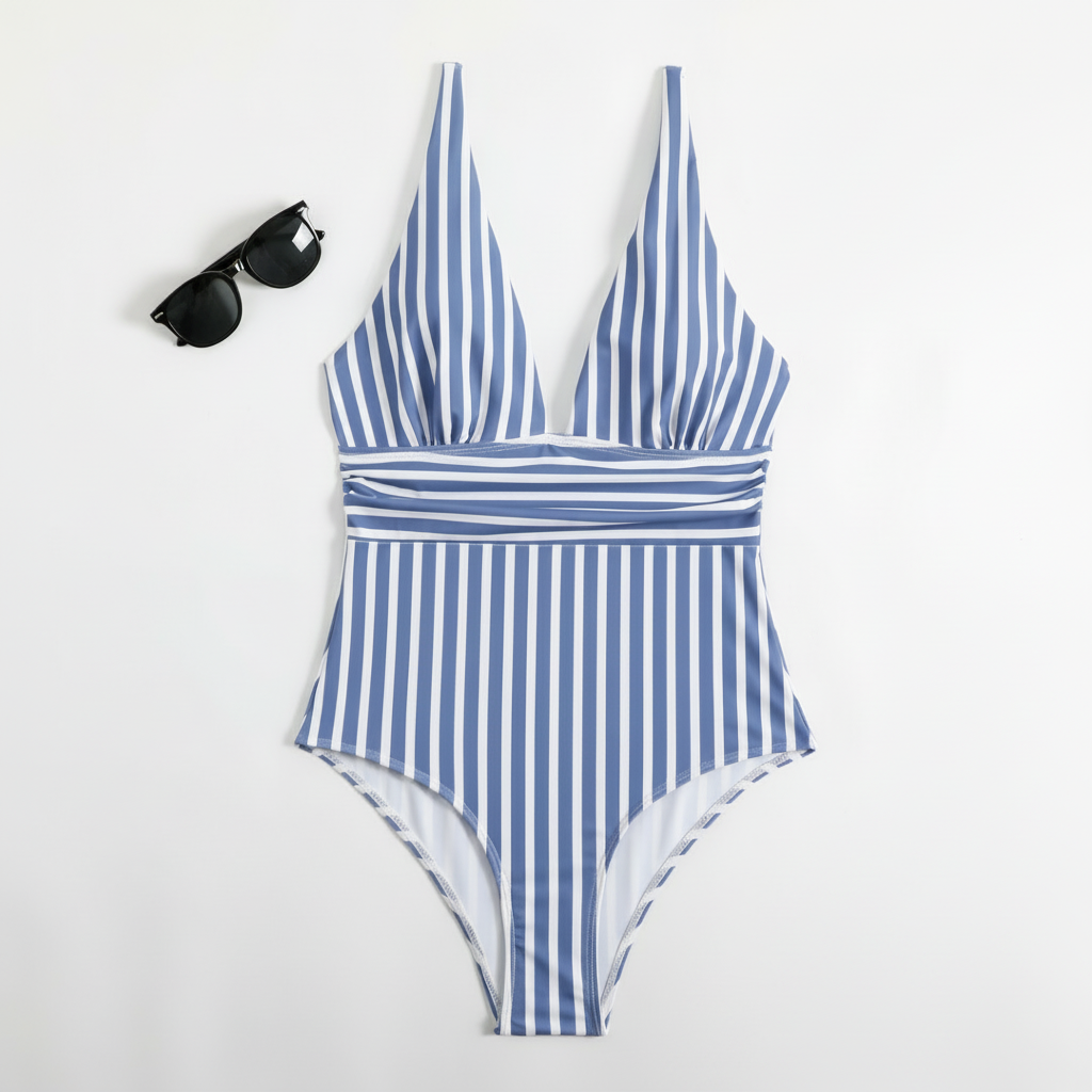 Costume Da Bagno Intero Donna Righe Scollo V