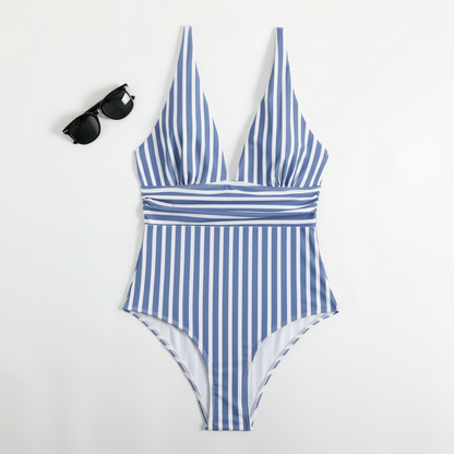 Costume Da Bagno Intero Donna Righe Scollo V