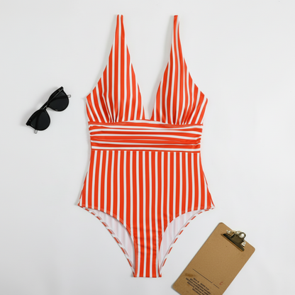 Costume Da Bagno Intero Donna Righe Scollo V