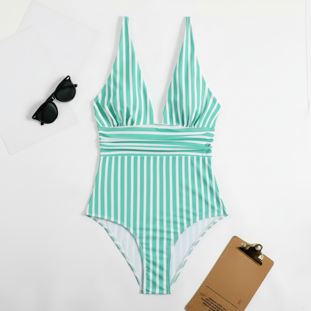 Costume Da Bagno Intero Donna Righe Scollo V