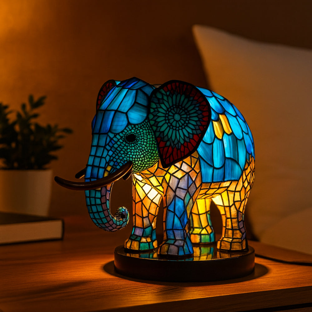 Tiertisch Glas Lampe Buntglas Tischlampe Vintage