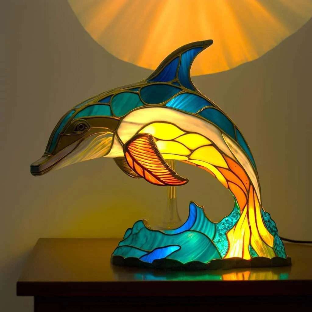 Tiertisch Glas Lampe Buntglas Tischlampe Vintage