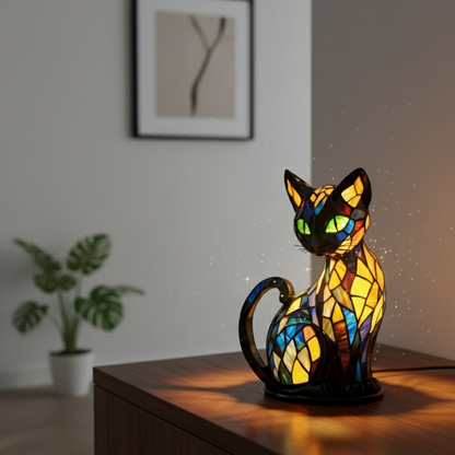 Bunte Mosaik Katzenlampe Handgefertigte Glas Tischleuchte