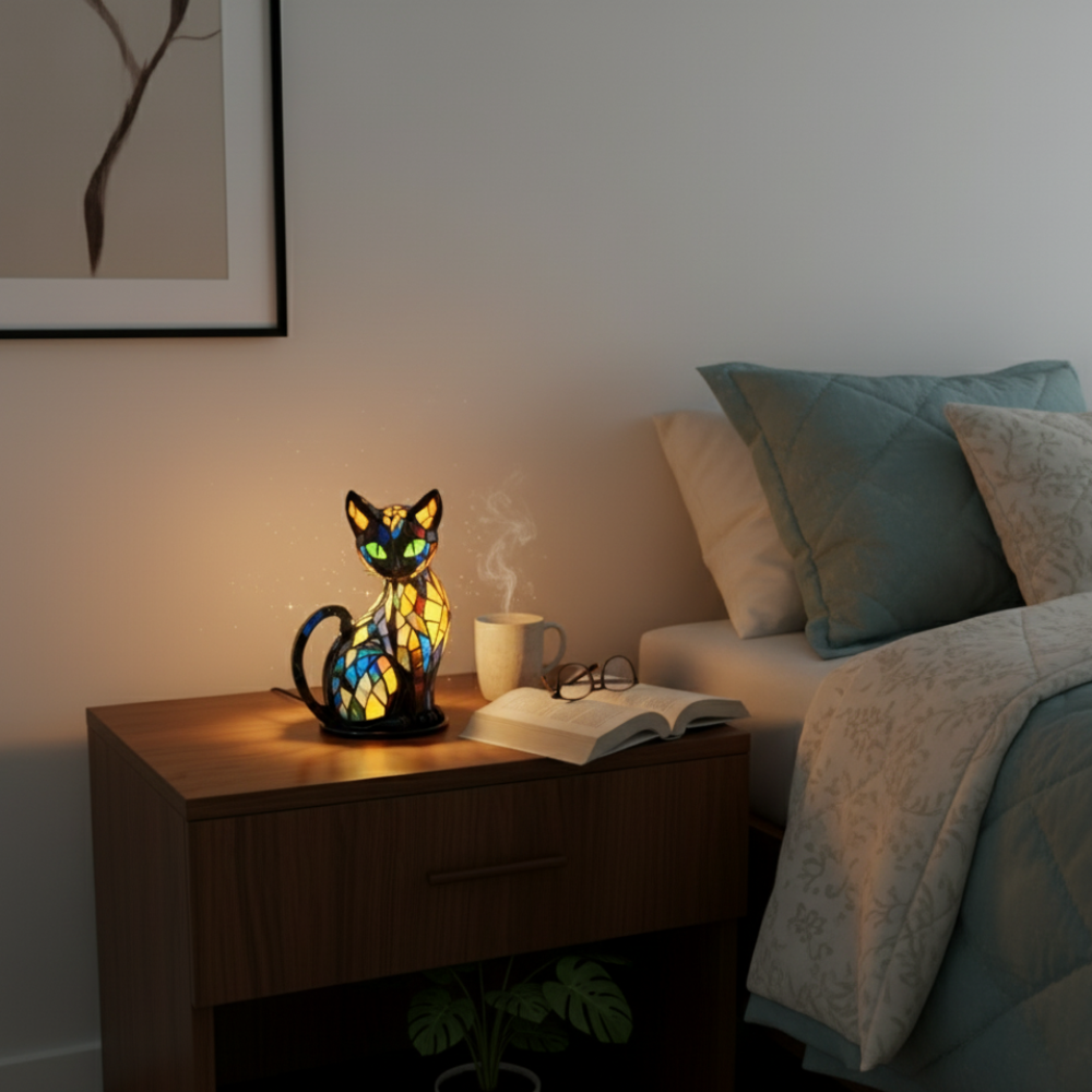 Bunte Mosaik Katzenlampe Handgefertigte Glas Tischleuchte