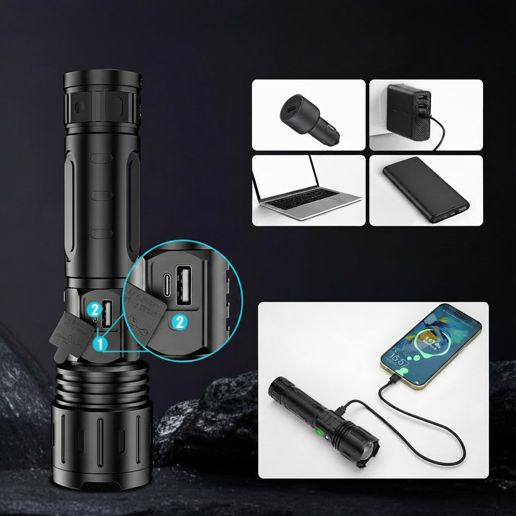 Tactical LED Flashlight Rechargeable Outdoor Use
