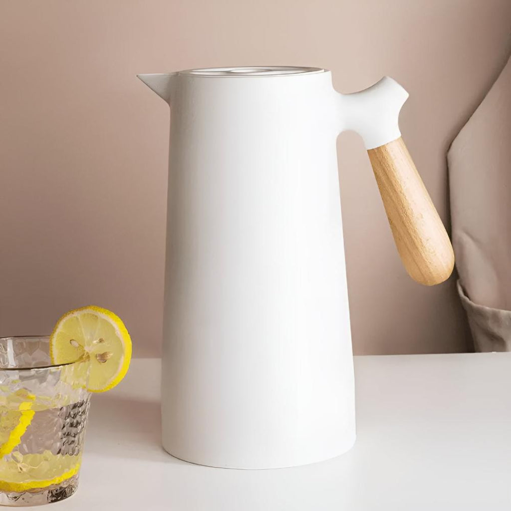 Insulated Carafe with Wooden Handle – Elegant Thermal Coffee & Tea Pot