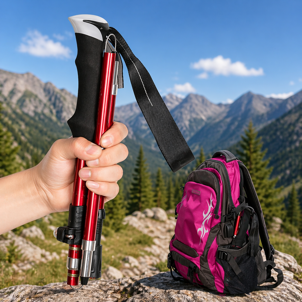 Bastones Trekking Ajustables Ligeros Senderismo Aluminio
