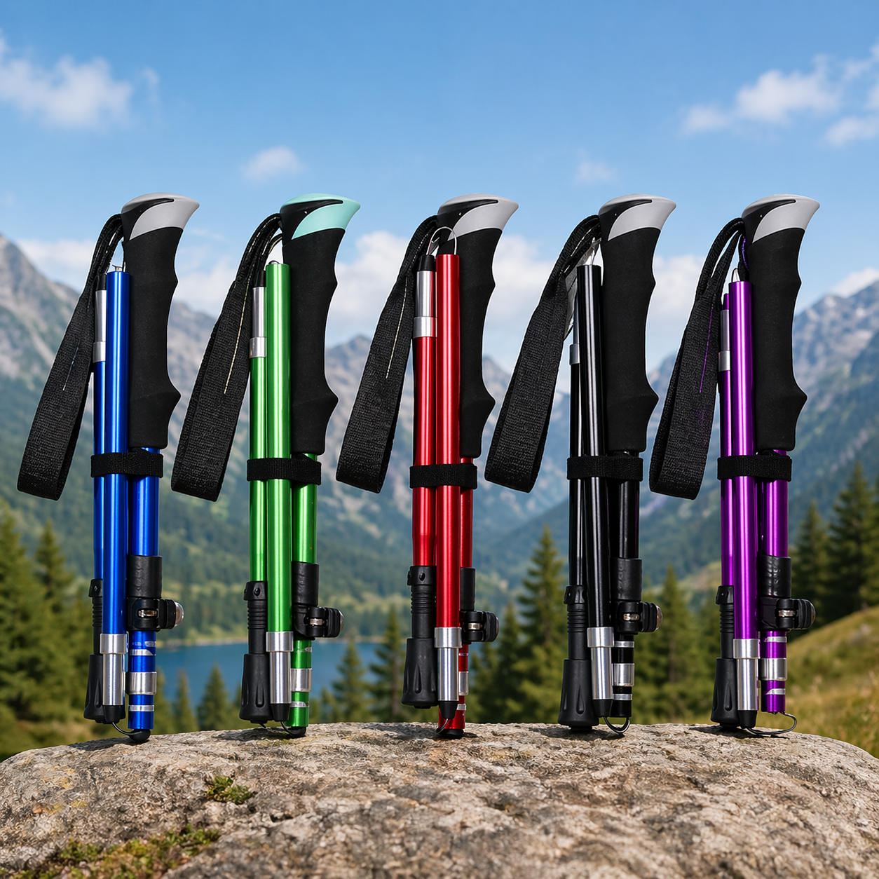 Bastones Trekking Ajustables Ligeros Senderismo Aluminio
