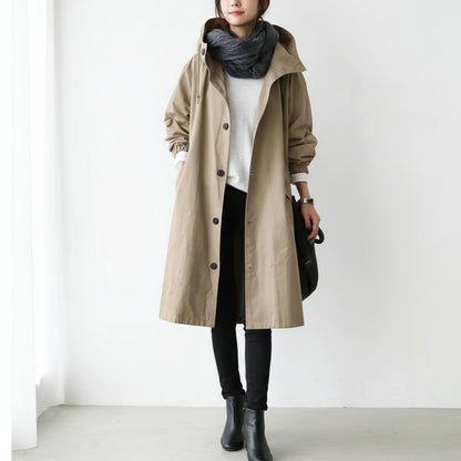 Trenchcoat Lang Kapuze Taschen Casual - Image 1