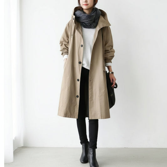 Trenchcoat Lang Kapuze Taschen Casual - Image 1