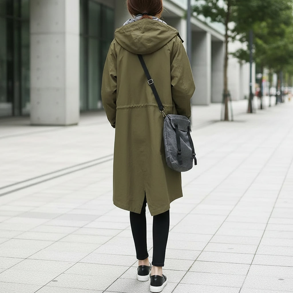 Trenchcoat Lang Kapuze Taschen Casual - Image 2